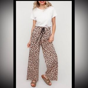 Leopard pants, french terry, elastic waist.  NWT